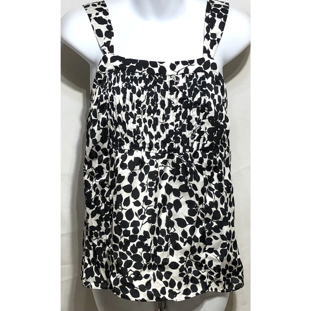 Mark Eisen Camisole Tank Top XS Blk Wht Floral Strappy Smocked Flowy Cottage